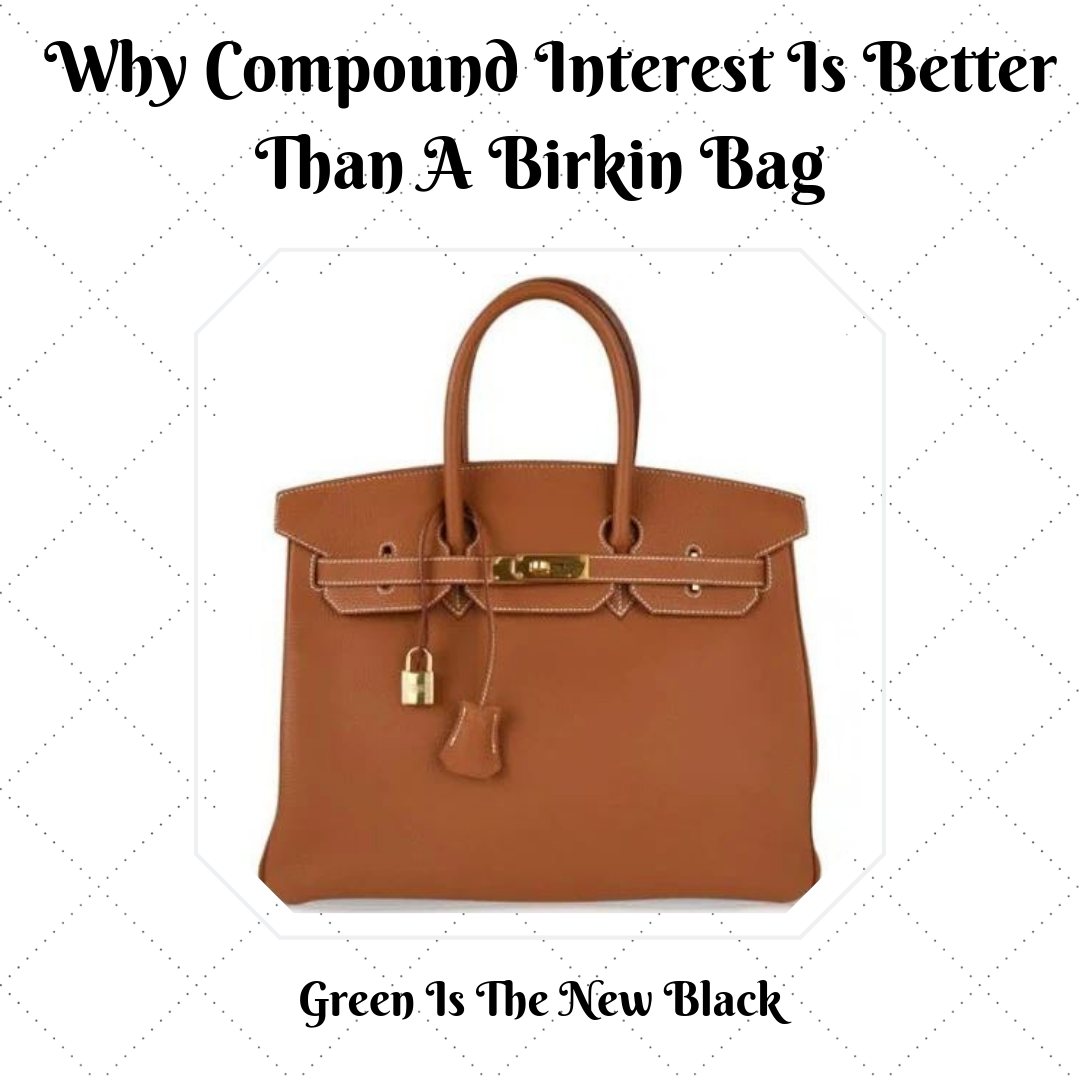 Comparing a Hermes Birkin bag to compound interest investment concept on Green Is The New Black by The Finance Fashionista
