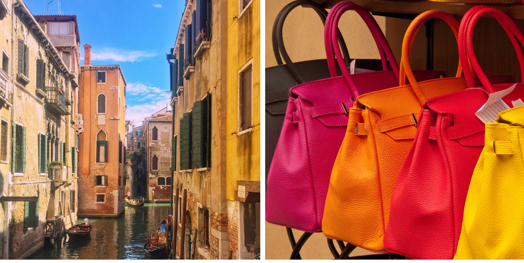 Venice Italy, Malaga Spain, shoes and handbags